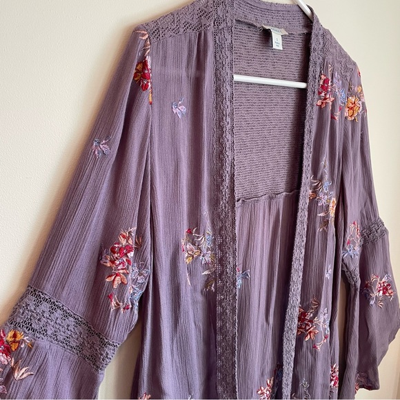 Sundance Anastasia Floral Embroidered Kimono in Dusty Purple Boho Size Small - Picture 8 of 16